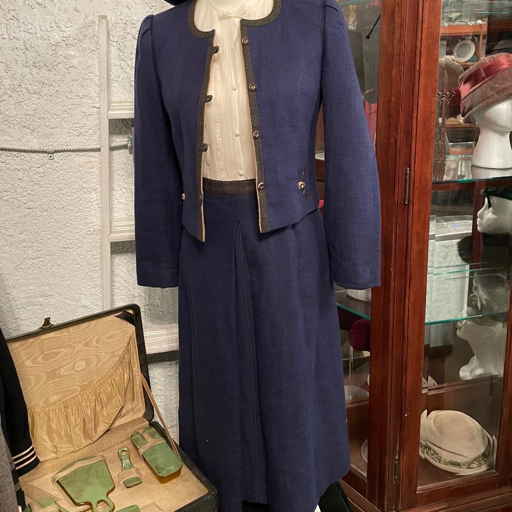 Blue Jacket and Skirt with Elk Bone Buttons by Your Sixth Sense